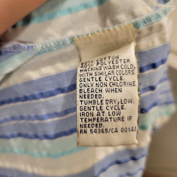 Allison Daley Button-Down Blouse in Blue and White Vertical Stripes - Crinkle - Picture 8 of 11